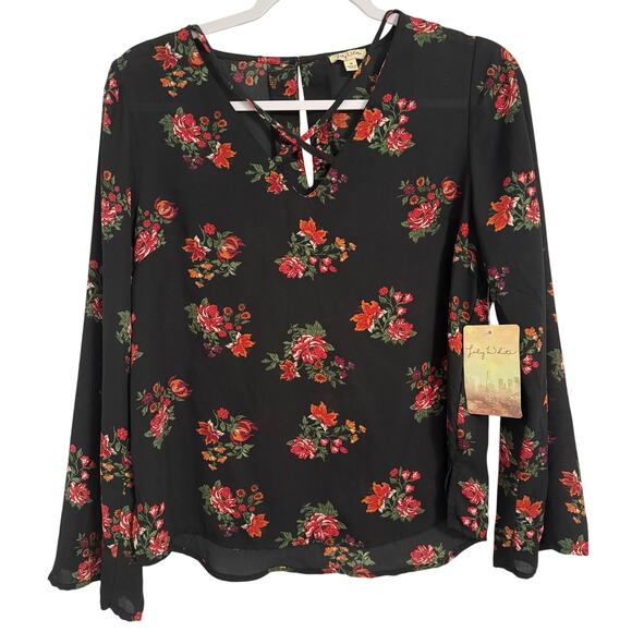 Lily White Women's M Whimsigoth Sheer Floral Strappy Neck 3/4 Wide Sleeve Blouse - Picture 1 of 10